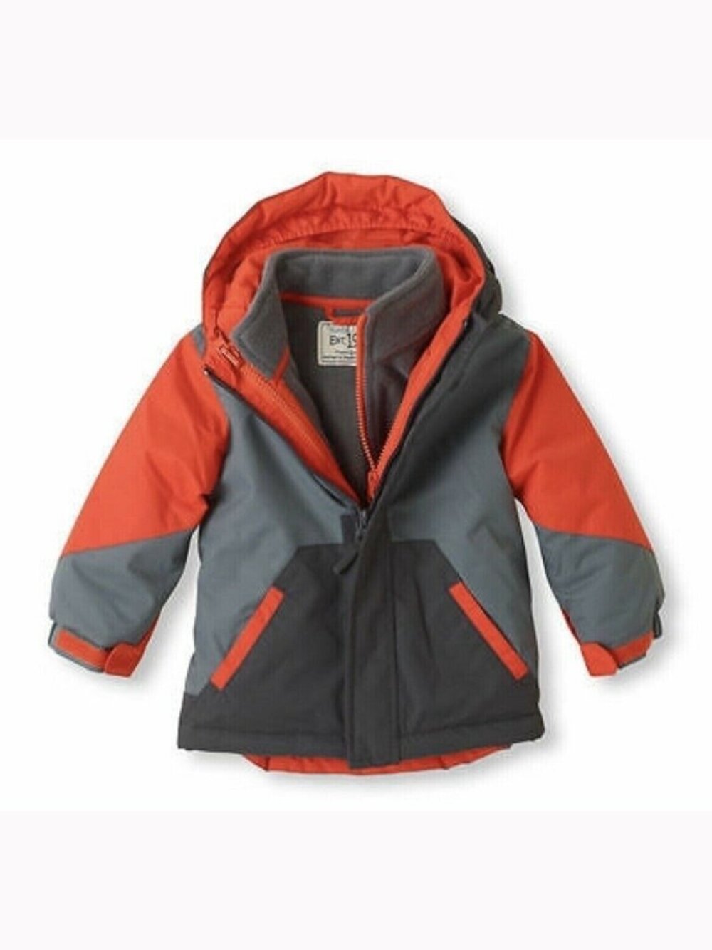 The Children's Place Boy's Orange Gray 3-IN-1 Jacket Hooded Fleece Coat Warm 2T
